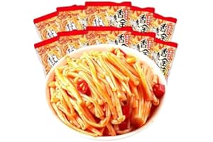 RETBST Fresh spicy golden enoki mushroom,spicy and spicy strips,Chinese specialty food,Spicy enoki mushroom,red oil enoki mushroom，seasoned dishes,Instant snacks，Latiao，Spicy Instant Dishes (5 packs)