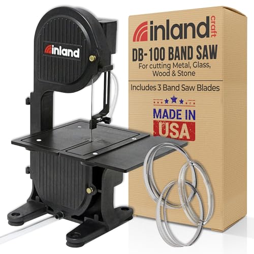 Inland Craft DB-100 Band Saw Machine for Cutting Stained Glass, Stone, Plastic, Wood, Metal, Corals - Band Saws for Woodworking, Metal Cutting Bandsaw - Includes THREE Blades - Black