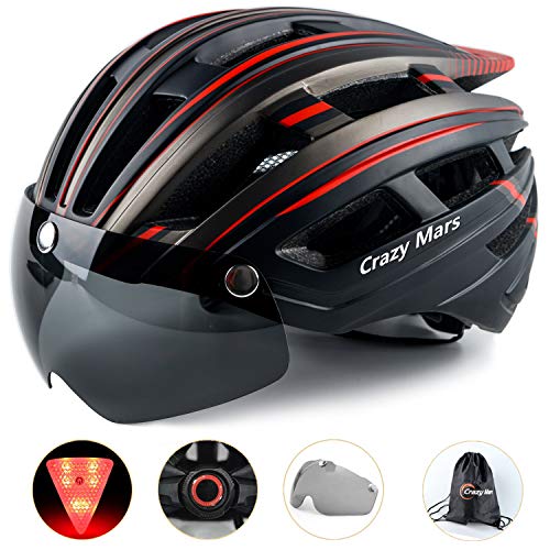 Crazy Mars Bike Bicycle Helmet - Cycling MTB BMX Helmet with Light and Magnatic Goggle Visor Men Women Adjustable - Thumbnail 6