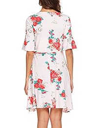 Gumod Casual cuello redondo de la mujer Floral Ruffle Bell manga una línea Swing Vestido