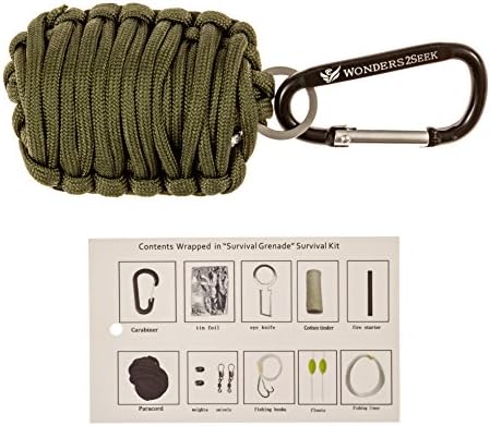 Survival Kit with Fire Starter, Fishing Hooks and Line by Wonders2Seek - Green