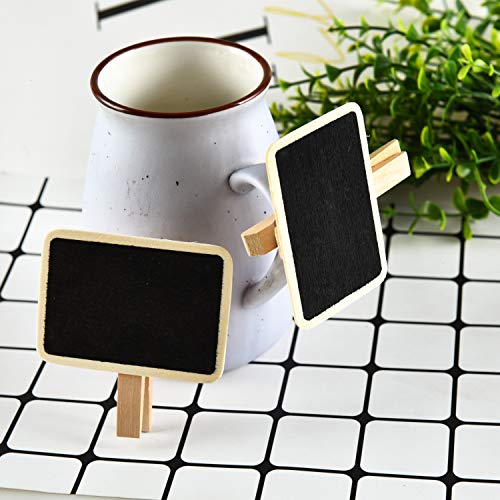 WEFOO Set of 30 Rectangle Wood Mini Chalkboard Clip Wooden Message Board Tag Signs for Wedding Party Decor, Note Taking, Memo, Food Label,Black,2.9 x 2.6 x 0.5 inches