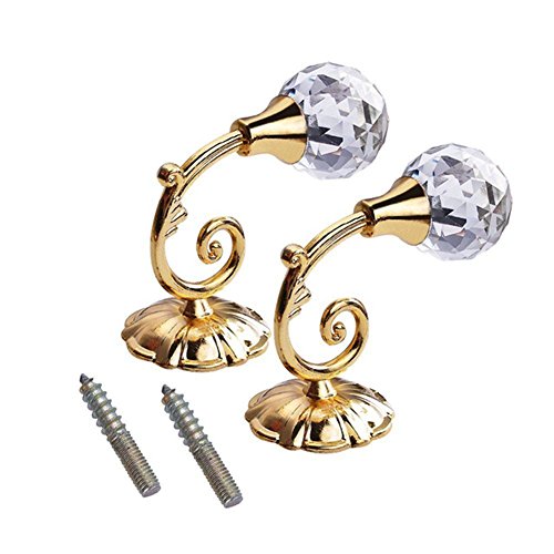 BERTERI 2PCS Large Metal Crystal Ball Curtain Hooks Holder Curtain Holdback Tassel Wall Tie Back Hook Hanger Curtain Accessory