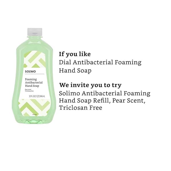 AMAZON BRAND – SOLIMO FOAMING ANTIBACTERIAL SOAP REFILL, PEAR SCENT, TRICLOSAN-FREE, 32 FLUID OUNCES (ONLY FITS FOAMING DISPENSERS), PACK OF 1