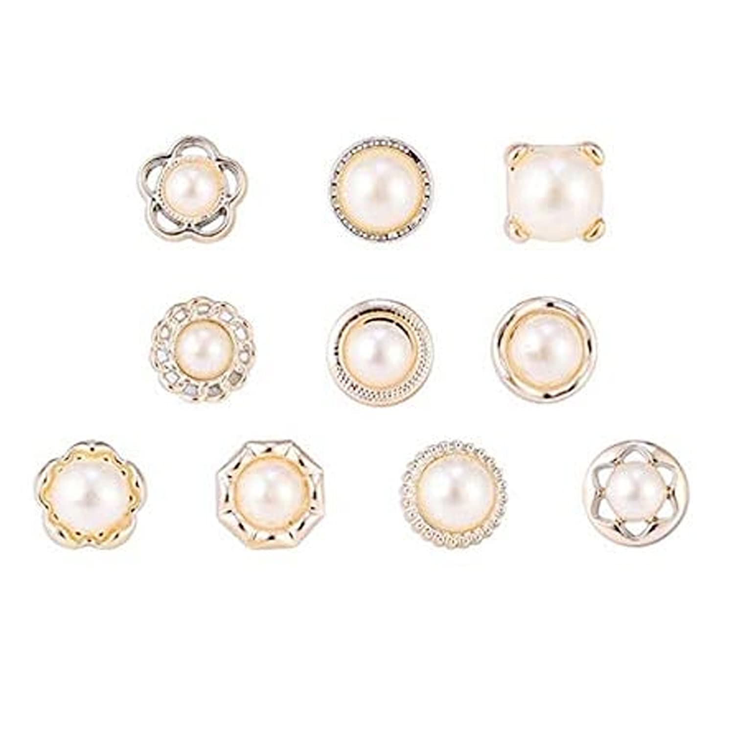 10 Pcs Pearl Brooches,SHONCO Women Shirt Brooch Buttons,Prevent Accidental Exposure Buttons Brooch Pins,for Clothes,Jeans,Scarves Decoration