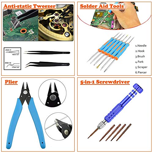 Soldering Iron Kit with Digital Multimeter, Toolour 28-in-1 Soldering Kit Electronics 60w Adjustable Temperature Soldering Iron with ON/OFF Switch, 5 Iron Tips, Solder Wire, Desoldering Pump, Stand