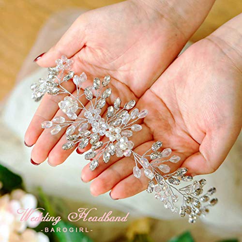 Barogirl Crystal Hair Piece Wedding Hair Vine Silver Rhinestone Headpiece Bridal Headbands for Women