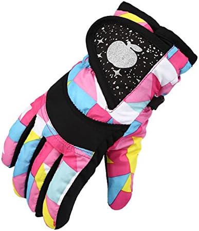 Waterproof Windproof Winter Ski Skiing Snowboarding Snow Cold Weather Gloves Warm Mittens For Boys And Girls (Pink)