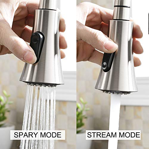 Comllen Lead Free Modern Stainless Steel Brushed Nickel Pull Down Kitchen Sink Faucet, Pull Out Sprayer Kitchen Faucet With Cover Plate