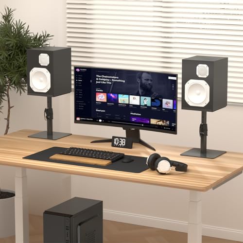 suptek SDM001T 2 Pack Stand-alone Speaker Stand, Adjustable Height and Tilt, Universal Audio Stand for Computer and Library, High Sound, Black