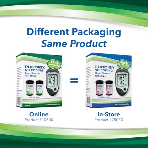 PRODIGY 10500 100ct Test Strips with AutoCode Talking Meter Starter Kit, PRODIGY AutoCode Blood Glucose Talking Meter, No Coding Blood Glucose Test Strips (2 vials of 50ct), Adjustable Depth Lancing Device, Twist Top Lancets 28G (10ct), Carrying Case, Quick Reference Guide, Owner's Manual