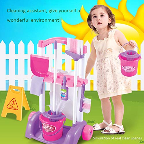 Kids Mop Set Toys,Children Cleaning Tools Set Pretend Play Set 8PCS Housekeeping Broom, Mop,Organizing Stand - Thumbnail 3