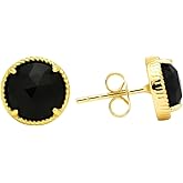 Gempires Round Rose Cut Gemstone Stud Earrings for Women | Gold Plated Hypoallergenic Non Tarnish Crystal Studs | Lightweight Minimal Everyday Earrings for Work Travel and Formal Events