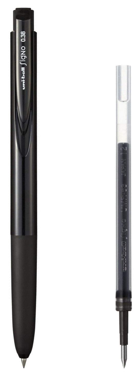 Bundle - Signo - uni Knock Ballpoint Pen - UMN-155 RT1 & UMR-83 Refill - 0.38 mm - Black