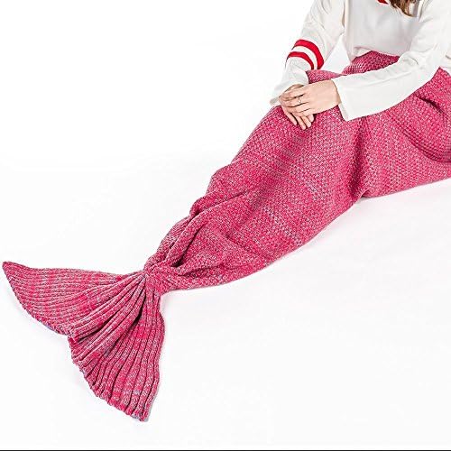 Back to School Mermaid Tail Blanket Knitted Crochet Super Soft Quilt Sleeping Bag for Adult ( 31.5 inch × 71 inch, Red ) - LakeMono