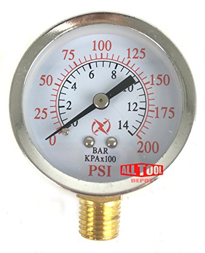 2" Air Pressure Gauge Side Mount 1/4" NPT 2" Dial - 0 to 200 PSI