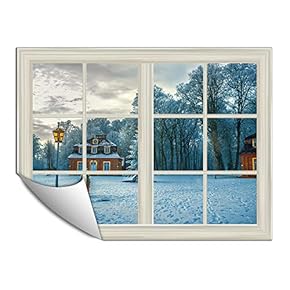 Wall Paper Small Wall Mural Snowscape Out of The Window Wall Art Removable Wall Decoration for Bedroom Living Room - 24x32 inches