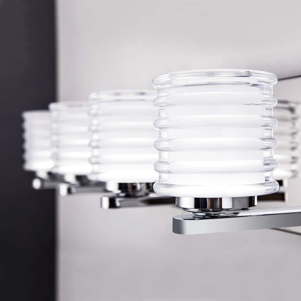 Mateyrie 4 Light Bathroom Vanity Light Chrome Bathroom Light Fixtures Dimmable LED Modern Vanity Lighting Fixture for Bathroom 30W: Home Improvement