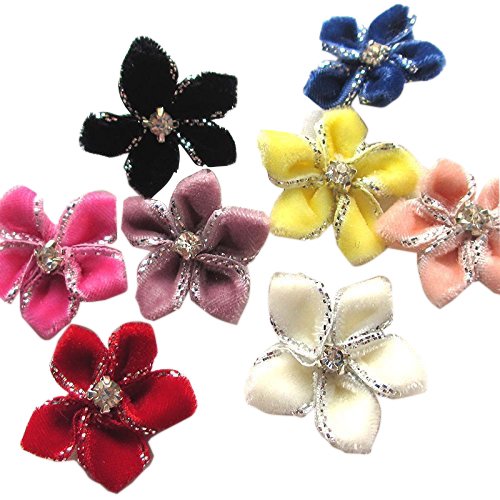 Chenkou Craft Velvet Ribbon Flowers Bows Rhinestone Appliques Wedding Decoration 40pcs