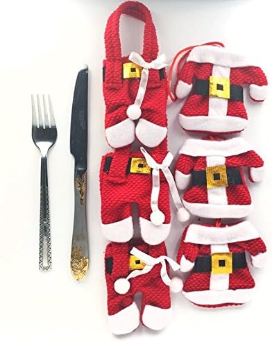 4 Pair Christmas Cutlery Bag Christmas Dinnerware Santa Suit Tableware Holder Knifes Forks Bag Christmas Party Decoration (Red)