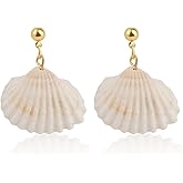 QLUYCKW Natural Seashell Earrings Bohemian Turquoise Pearl Silver Scallop Drop Dangle Earrings Cowrie Summer Beach Vacation Jewelry for Women