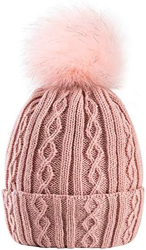 AXYOFSP Women Winter Pom Pom Beanie Hat with Warm Fleece Lined, Thick Slouchy Snow Knit Skull Ski Cap