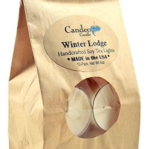 Winter Lodge, Holiday Scented Soy Tealights, 12 Pack Clear Cup Candles, Christmas Candles