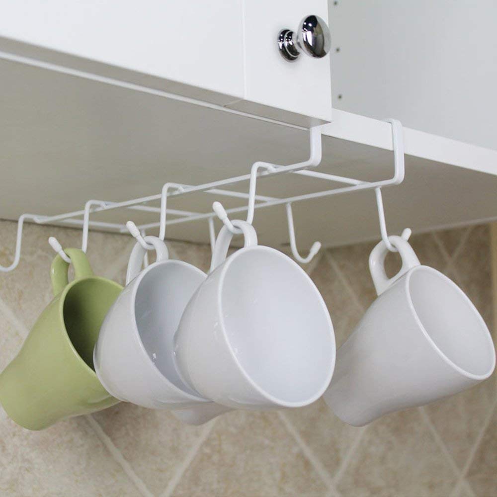 Ddfly 8 Hooks Mug Holders Under Shelf Cup Storage Rack Wine Glasses Drying Holder Rack Cabinet Hanging Organizer Rack Home Storage Hooks