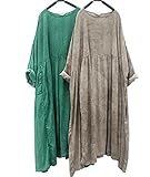 Yesno TA7 Women Maxi Dress Caftan Large Loose Gathered Skirt Oil Dyed Casual Oversize,Green,One Size