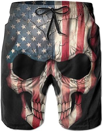 American Flag Patriot Skull Men's Quick Dry Beach Board Shorts Swim Trunks Dad