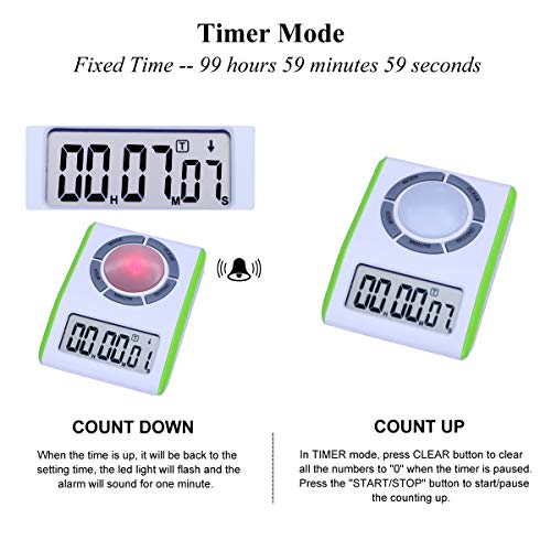 AIMILAR Digital Countdown Repeat Cycle Timer - Count Up Down Loop Timer Clock for Kitchen Cooking Kids Games Students Teacher (Green) - Thumbnail 3