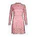 GBSELL Fashion Women Lady Sexy Pink Hollow Lace Long Sleeve Slim Dress Party Evening Dress (Pink, M)