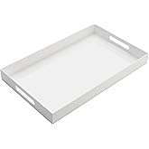 KEVJES Glossy White Acrylic Serving Tray with Handles-Butler Trays for Coffee Table, Snacks,Breakfast in Bed, Kitchen Countertop,Vanity,Makeup Organizer,Ottoman (White, 12x20 Inches)