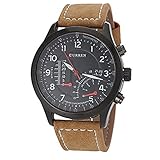 Soleasy Men's Military Fighter Jet Design Leather Band Wrist Watch(Brown)WTH8053