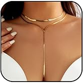 Gold Statement Lariat Necklace for Women Layered Choker Tassel Y Necklace for Women Long Thick Snake Chain Statement Necklaces