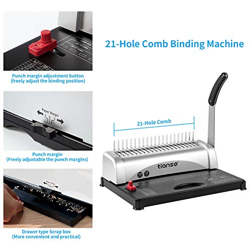 TIANSE Binding Machine, 21Holes, 450 Sheets, Comb Binding Machines