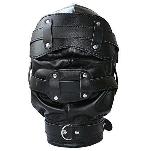 Bondage Soft Leather Mask Lace Up Hood Adjustable Gag Blindfold image