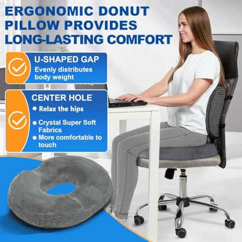 Ecosafeter Ergonomic Memory Foam Donut Cushion - Coccyx Support and Pressure Reduction for Office, Car and Home, Breathable Washable Cover