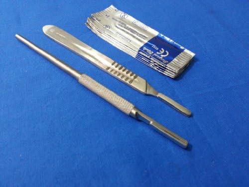 2 O.R GRADE SCALPEL HANDLE #3 ( ROUND SIEGEL + FLAT) WITH 5 STERILE SURGICAL BLADE #10 + 5 STERILE SURGICAL BLADES #12 ( HTI BRAND)