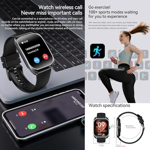 MYSHUN Reloj Inteligente Mujer con Llamadas, 2,01 Pulgada Smartwatch Hombre Deportivo con Podometro Pulsometro SpO2 Sueño Presion Arterial Actividad IP68 Reloj Digital para iOS Android (Negro)