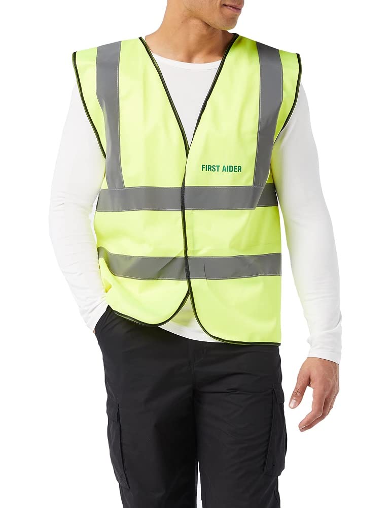 V Safety First Aider Basic High-Visibility Safety Vest, Large, Yellow Safety Vest