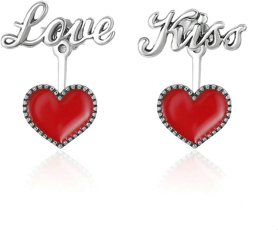 Earrings 925 Sterling Silver Dangler for Women Girls Classic Crystal Ear Hoop (Love Kiss)