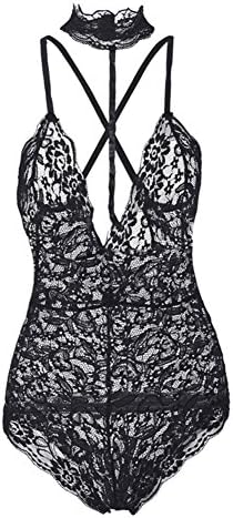 lifepot Lace Bodysuit for Women Sexy Rompers Womens Jumpsuit (M, Black)