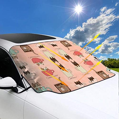 カーフロントカバー 車のフロントガラスの雪のカバー 断熱 遮光 凍結防止カバー 冬 フルーティーのコーヒー猫 黄砂対策 ペット用品 夏 防輻射紫外線 遮光 黄砂対策 車 日焼け防止カバー 強力な防風 四季兼用 取り付けが簡単 収納袋付き B086jhtjj3 新作製品 世界最高