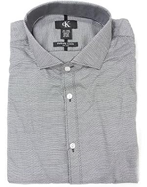 Calvin Klein Men's Infinite Cool Non-Iron Dress Casual Shirt (Size Large, Color Black)
