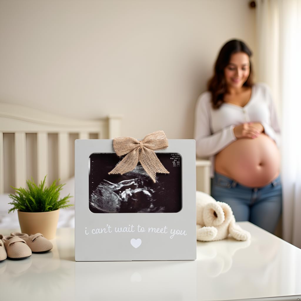 Kate & Milo Baby Sonogram Photo Frame, I Can't Wait To Meet You Ultrasound Keepsake, Ideal Pregnancy Announcement, Nursery Décor, Girl and Boy Gift, Gray