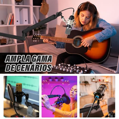 Suporte de Microfone Boom Arm, Adaptador 3/8" a 5/8", Suporte Braço de Microfone, Microphone Boom Arm, Braço Articulado Microfone, Suporte Microfone Mesa com Clipe de Montagem
