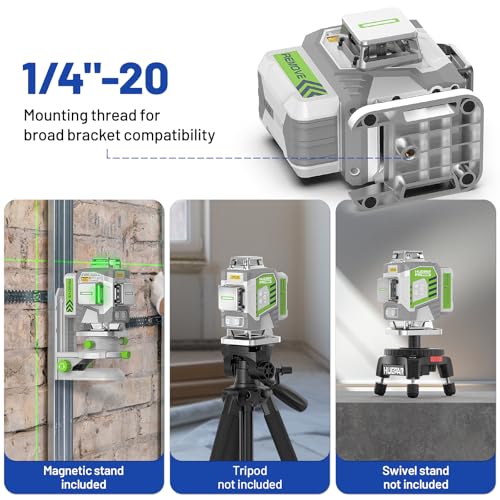 HueparPro Laser Level 360 Self Leveling, 4x360°Green Cross Line Laser Tool with Remote Control & 8000mAh Rechargeable Li-ion Battery, High Accuracy 4D Laser for Construction, Magnetic Bracket -ZK04CG
