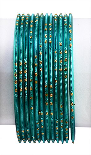 1 Set of 12pcs Indian Ethnic Bollywood Bridal Metal Bangles / Chudi Jewelry (LIght Green)
