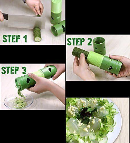 Veggie Spiralizer The VEGGIE TWIST Raw Low Carb Noodle Maker Spiral Zucchini Squash Carrots Cucumbers Julienne Strips Produces 2 different Sized shreds Steel Blade Spaghetti Zoodle Slicer